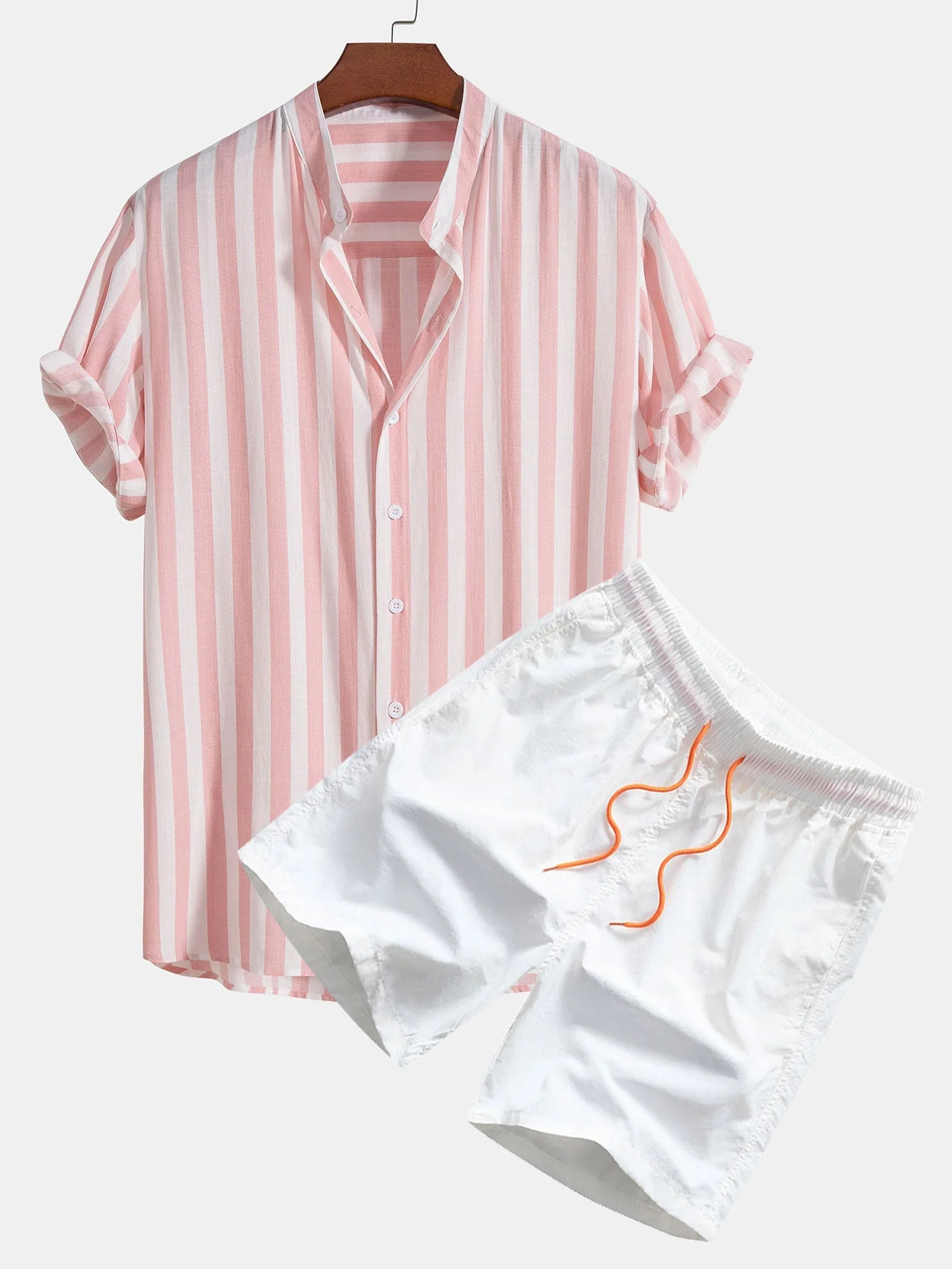 Otelo® | Striped Stand Collar Shirt & Swim Shorts - Image 2
