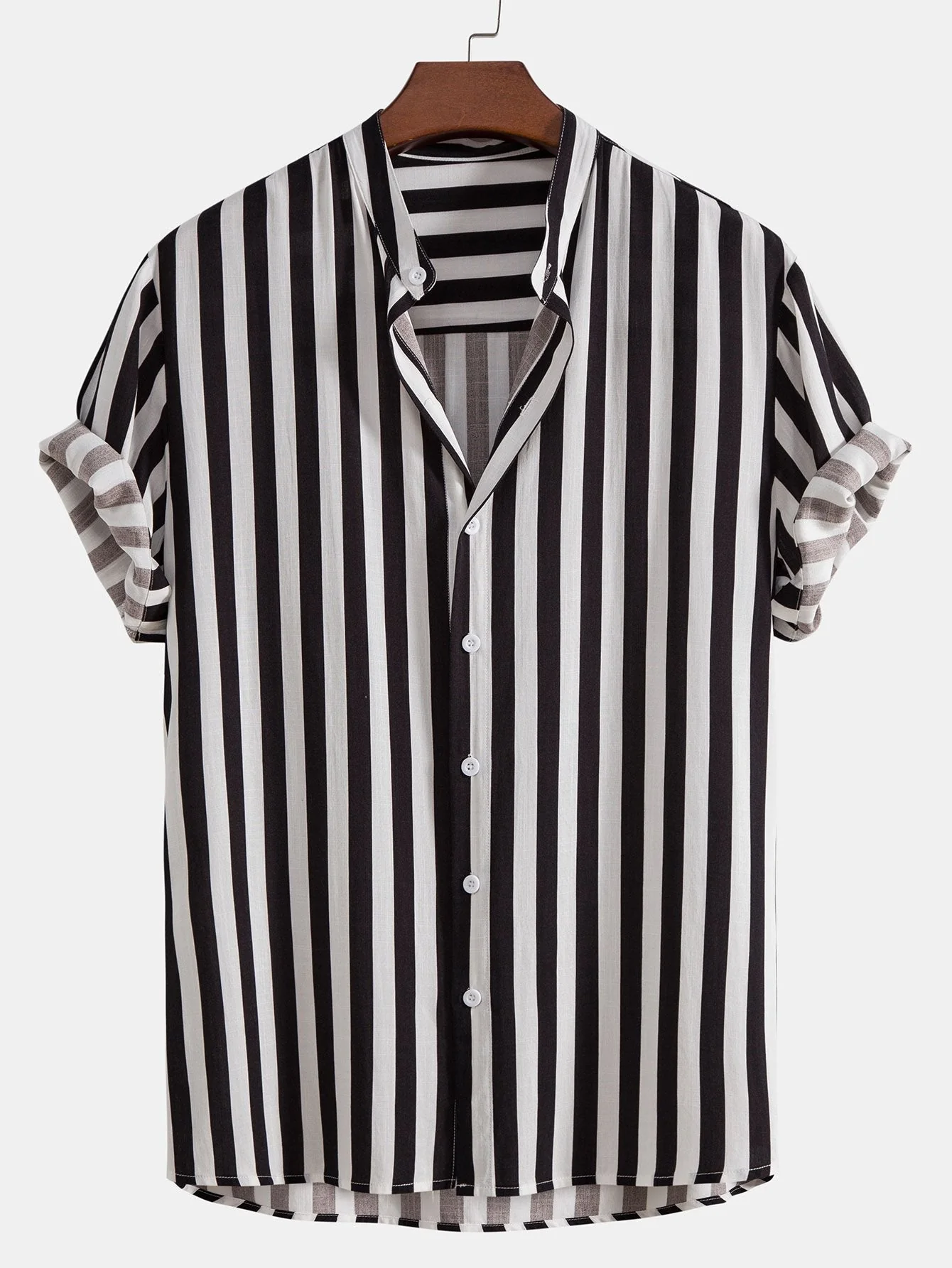 Otelo® | Striped Stand Collar Shirt & Swim Shorts - Image 3