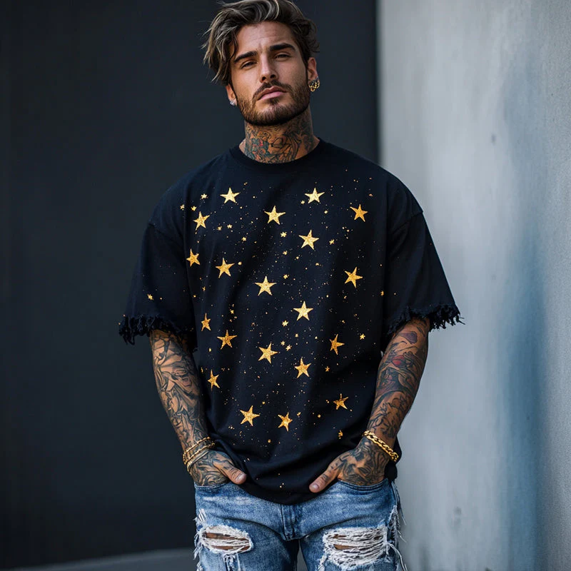 Otto | Men'S Star Printed Round Neck Short Sleeve T-Shirt - Image 4