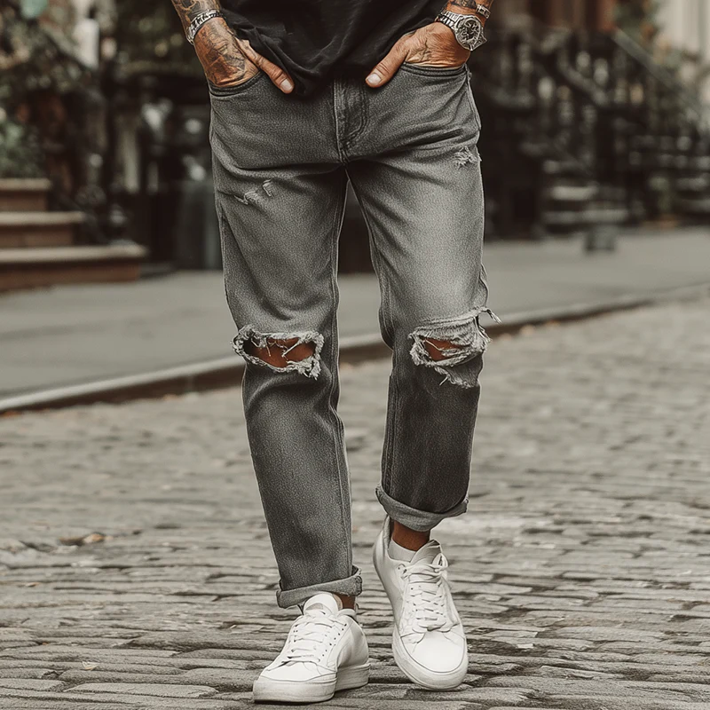 Otto | Men'S Summer Fashion Washed Ripped Jeans - Image 2