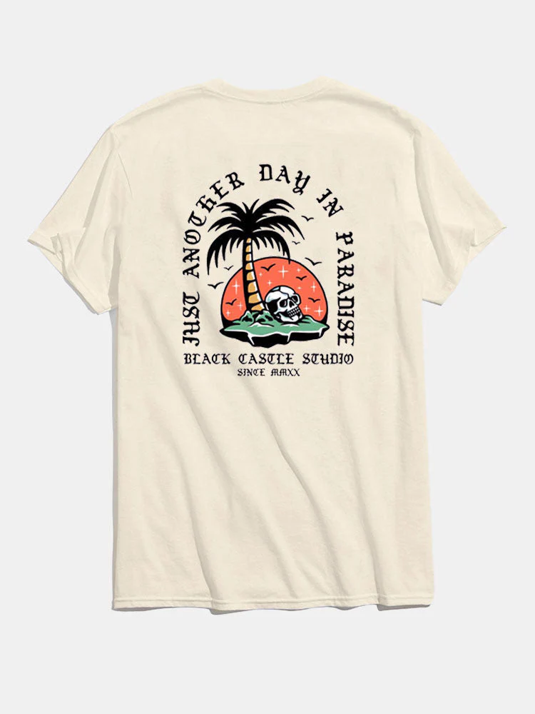 Ovidio® | Skeleton On Vacation Graphic T-Shirts & Palm Tree Print Swim Shorts - Image 3