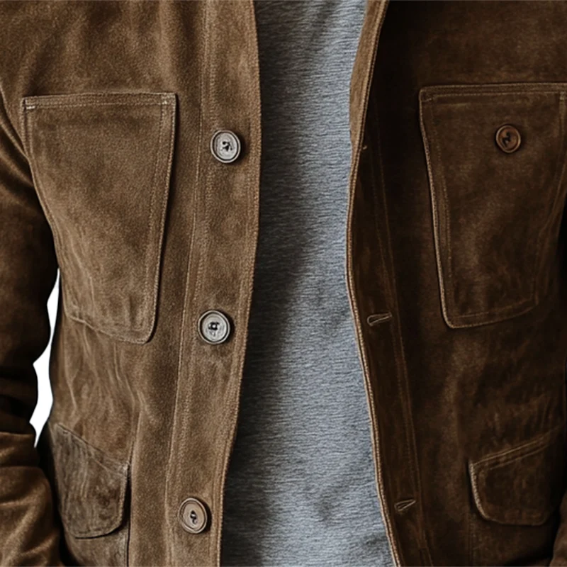 Owen® | Men's vintage suede jacket with button placket and multiple pockets - Image 2