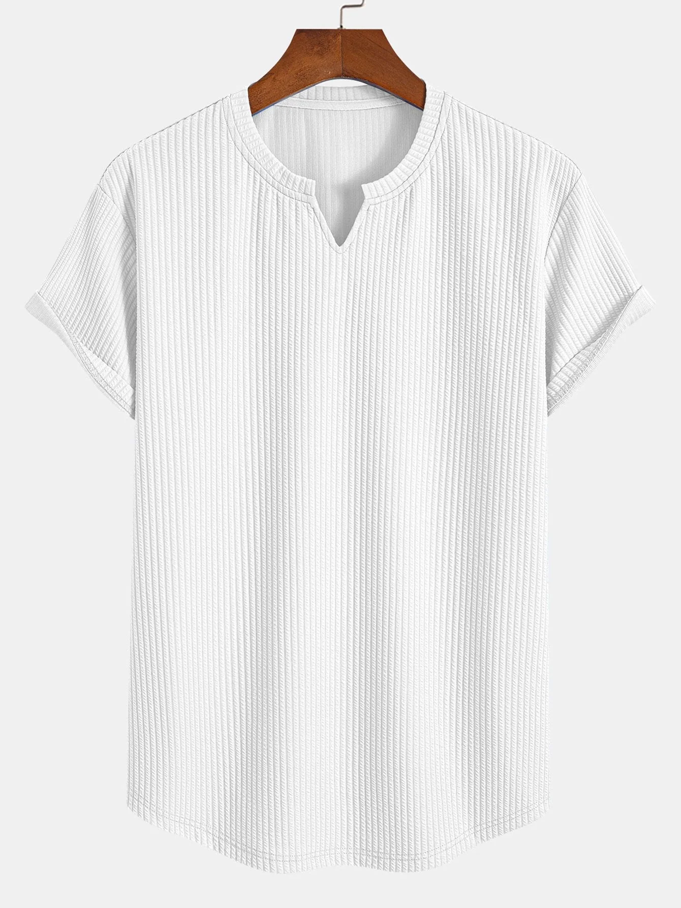 Owen® | Muscle Fit Notch Ribbed Arc Hem T-Shirt - Image 2