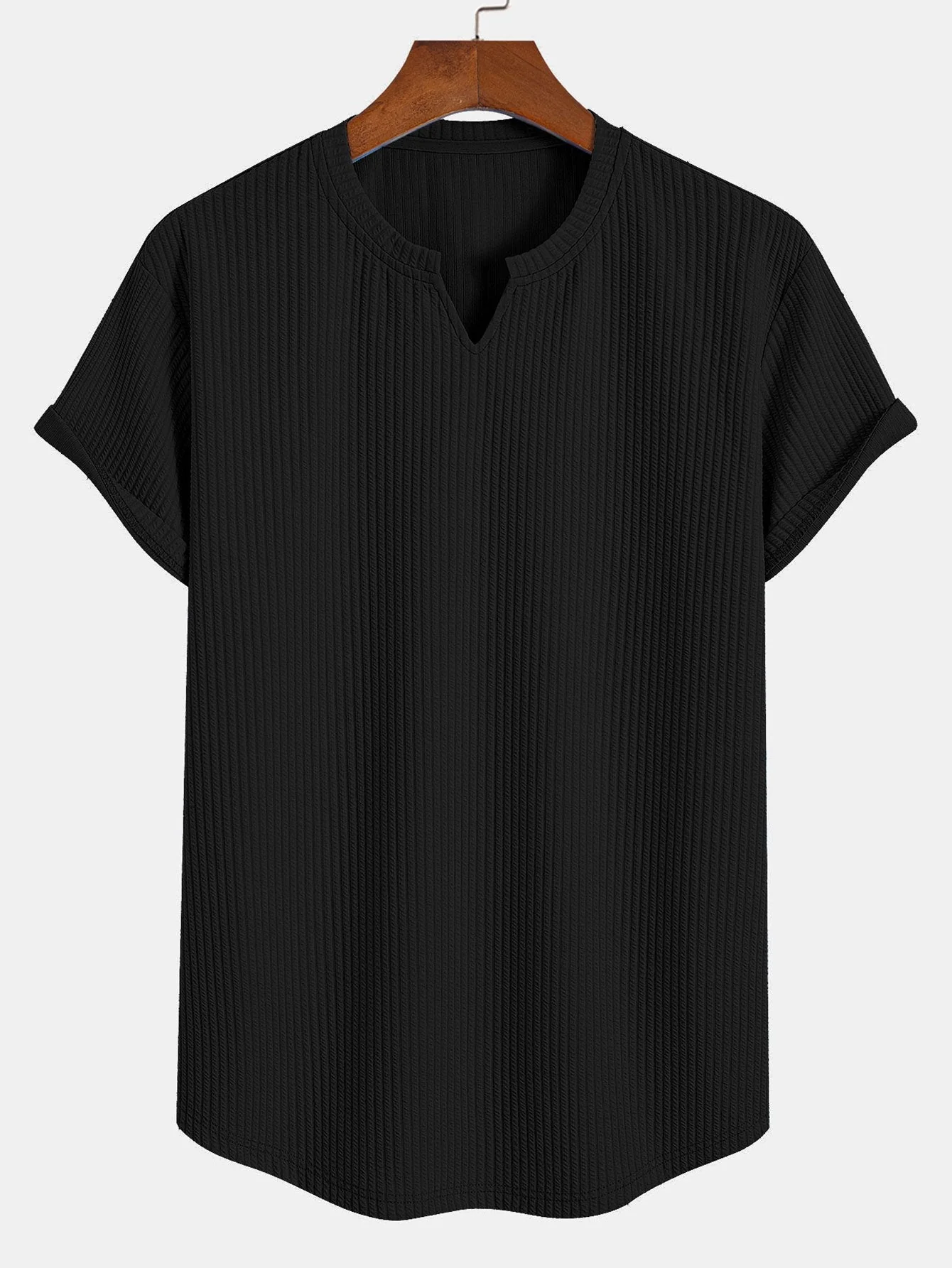 Owen® | Muscle Fit Notch Ribbed Arc Hem T-Shirt - Image 3