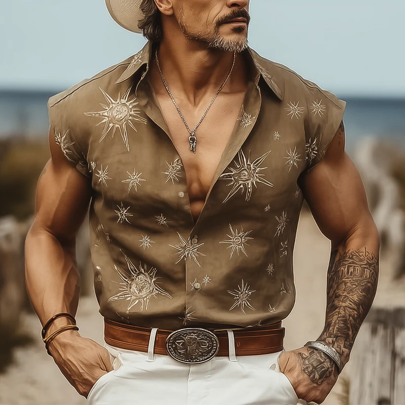 Owen | Men'S Summer Beach Print Sleeveless Shirt - Image 2