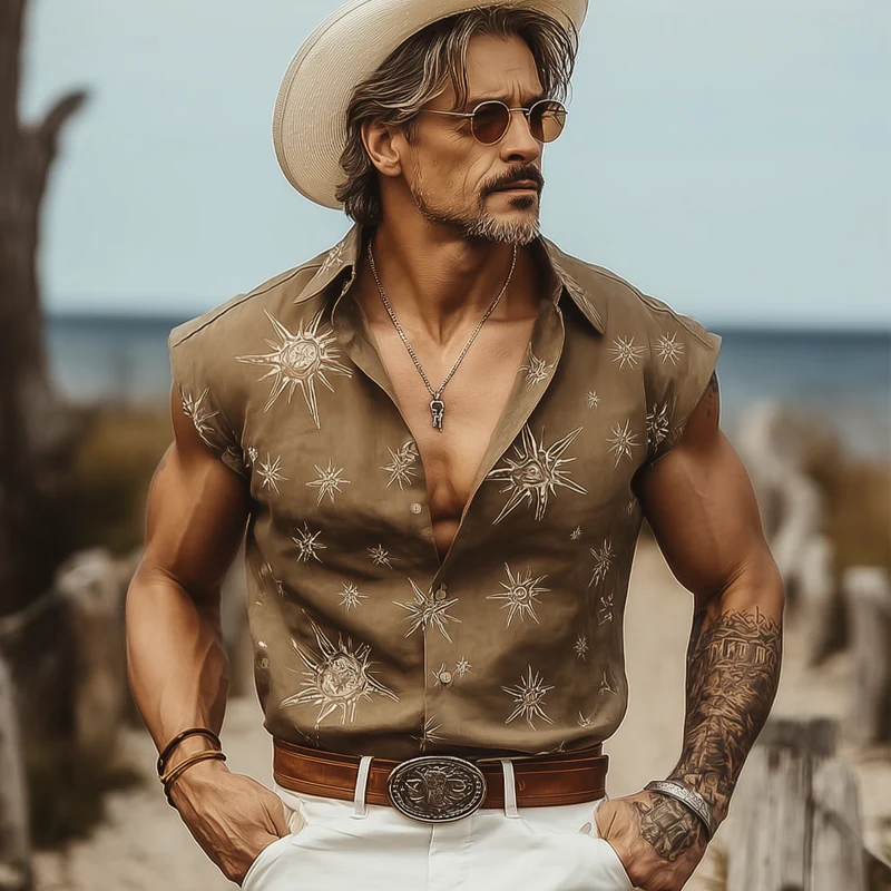 Owen | Men'S Summer Beach Print Sleeveless Shirt - Image 3