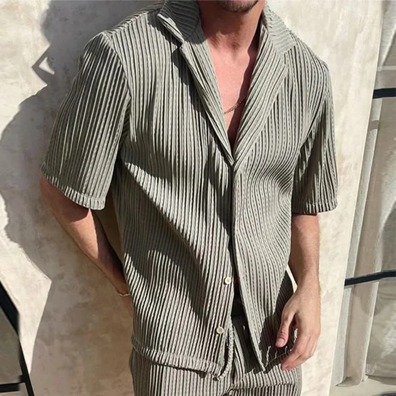 Owen | Men'S Summer Fashion Casual Textured Fabric Short Sleeve Shirt Shorts Set - Image 2
