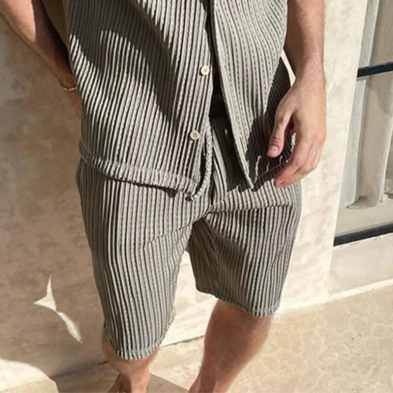 Owen | Men'S Summer Fashion Casual Textured Fabric Short Sleeve Shirt Shorts Set - Image 3