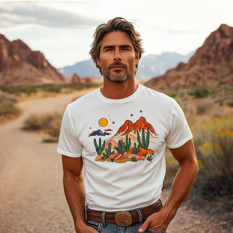 Owen | Men'S Western Cowboy Desert Printed Round Neck Short Sleeve T-Shirt - Image 3