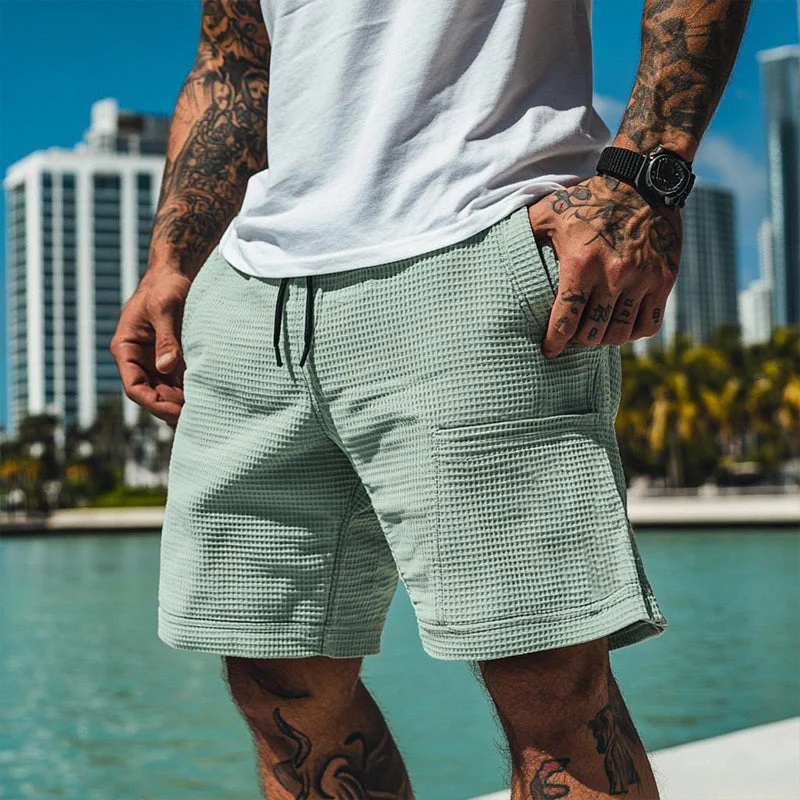 Pablo | Men'S Solid Waffle Elastic Casual Shorts - Image 2