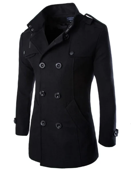 Paladio | Men's wool coat elegant double-breasted with epaulettes - Image 2