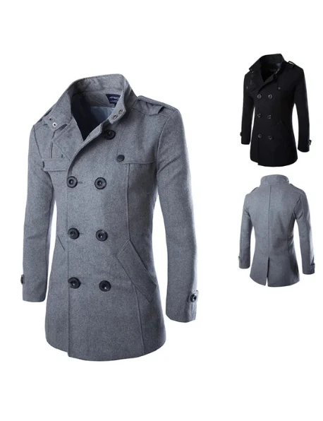 Paladio | Men's wool coat elegant double-breasted with epaulettes - Image 3