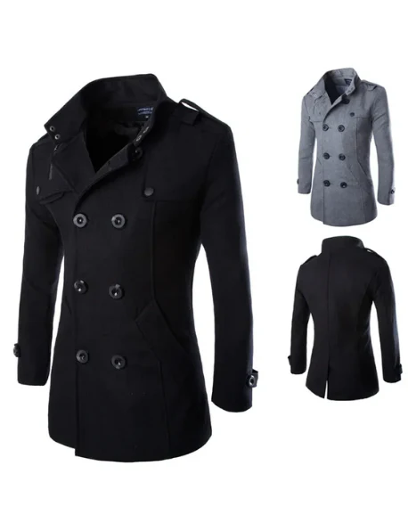 Paladio | Men's wool coat elegant double-breasted with epaulettes - Image 4