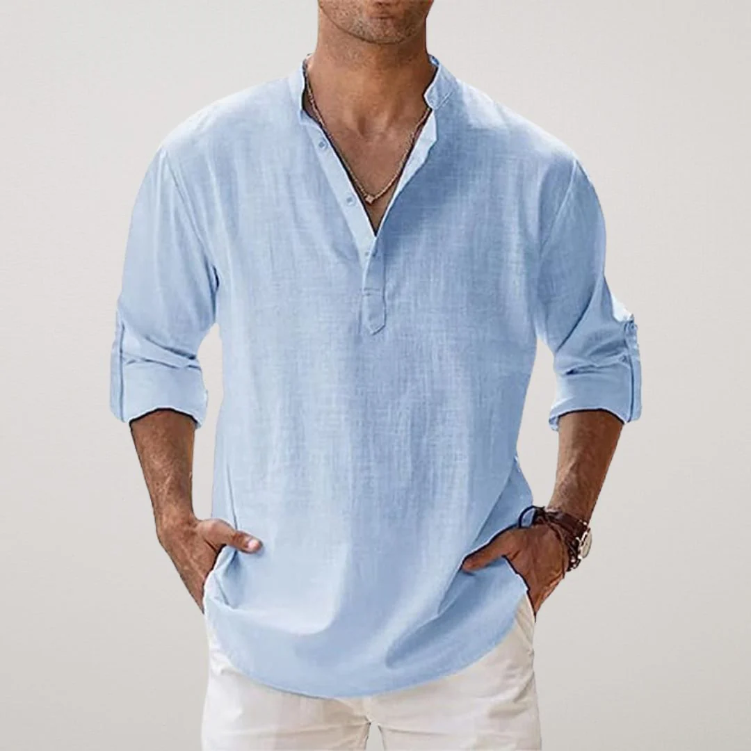 Pascal | Linen-effect cotton Henley shirt - Image 8