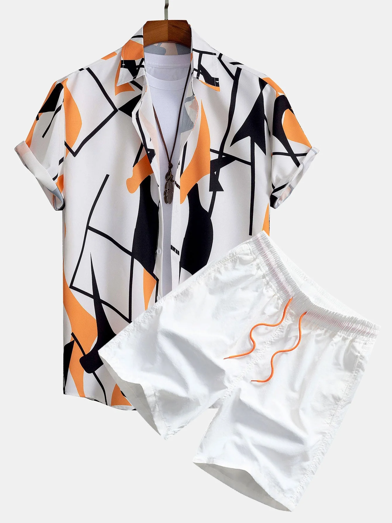 Pascual® | Color Block Abstract Print Button Up Shirt & Swim Shorts - Image 2