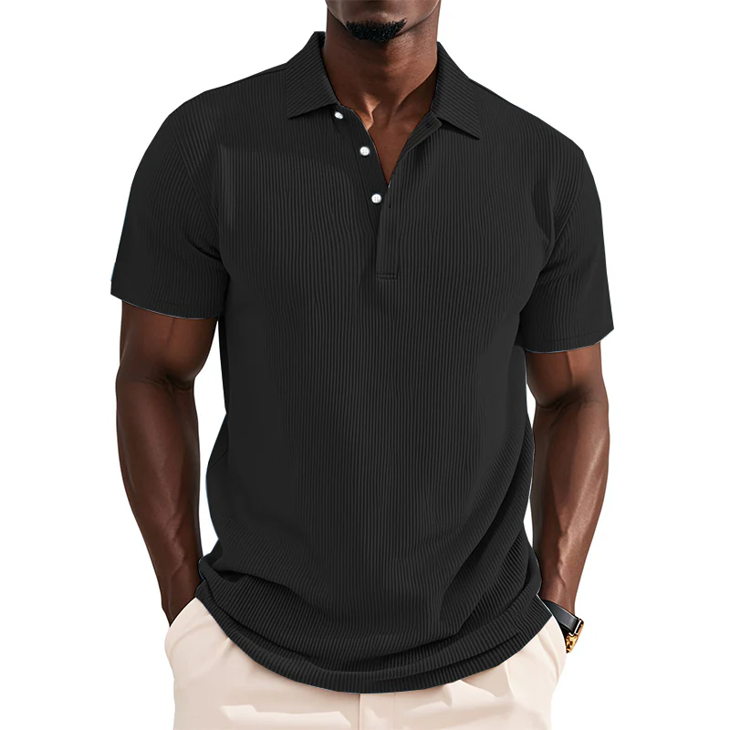 Pascual | Men'S Business Striped Texture Solid Color Short Sleeve Polo Shirt - Image 2