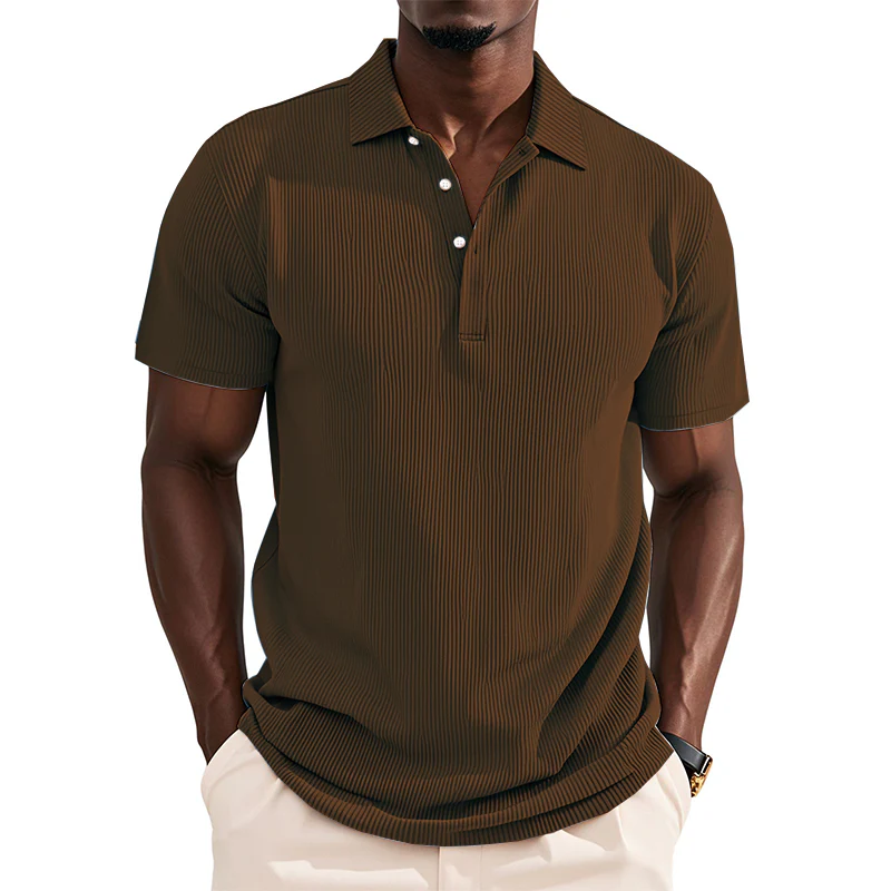 Pascual | Men'S Business Striped Texture Solid Color Short Sleeve Polo Shirt - Image 3