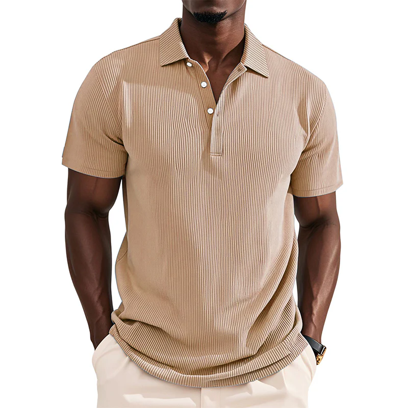 Pascual | Men'S Business Striped Texture Solid Color Short Sleeve Polo Shirt - Image 4