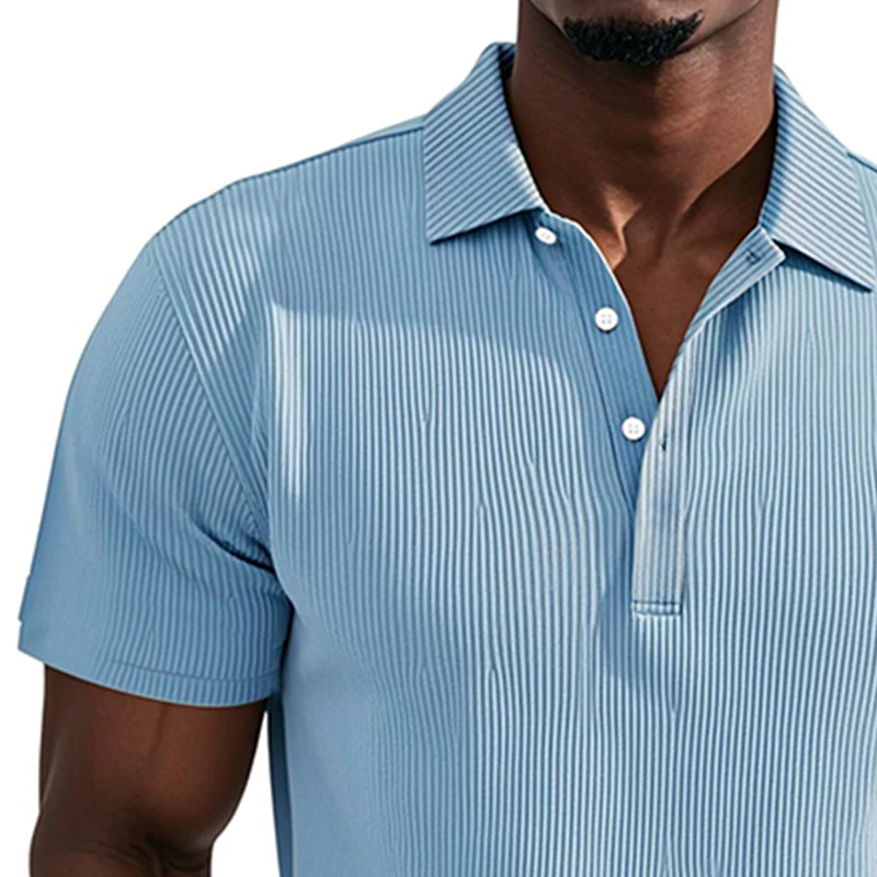 Pascual | Men'S Business Striped Texture Solid Color Short Sleeve Polo Shirt - Image 5