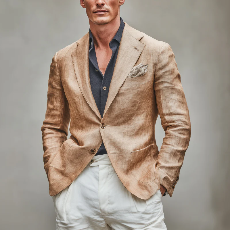 Pascual | Men'S Casual Solid Color Breathable Linen Notch Lapel Single-Breasted Slim-Fit Blazer - Image 2