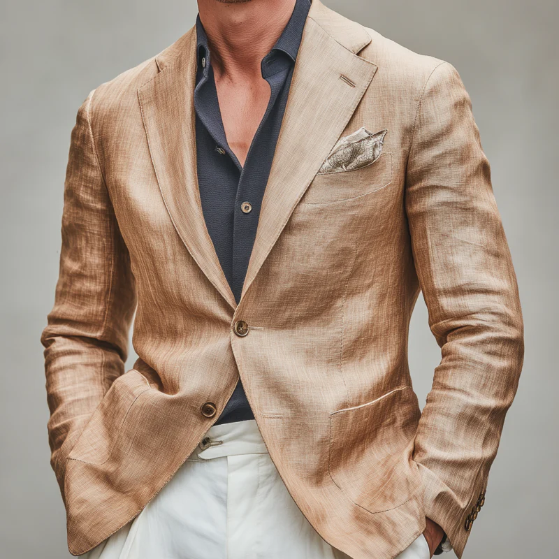 Pascual | Men'S Casual Solid Color Breathable Linen Notch Lapel Single-Breasted Slim-Fit Blazer - Image 3