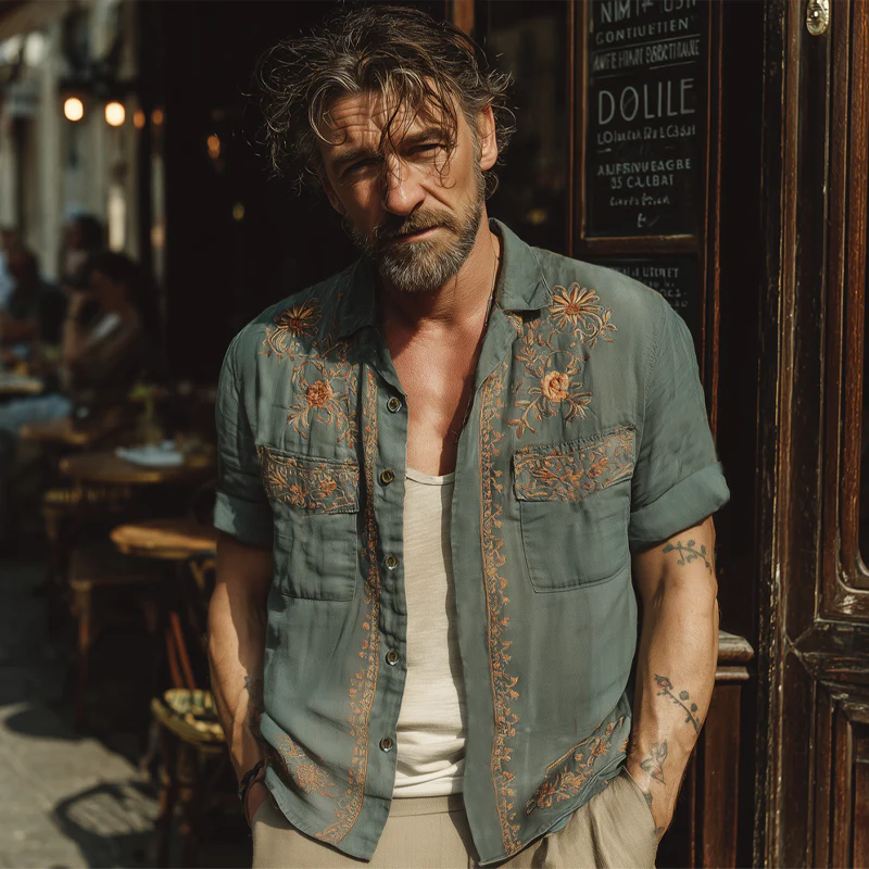 Pat | Men'S Summer Exquisite Embroidered Short Sleeve Shirt - Image 3