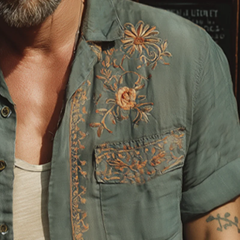 Pat | Men'S Summer Exquisite Embroidered Short Sleeve Shirt - Image 4