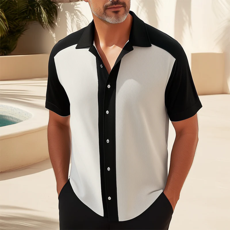 Patricio | Men'S Business Striped Textured Colorblock Short Sleeve Shirt - Image 2