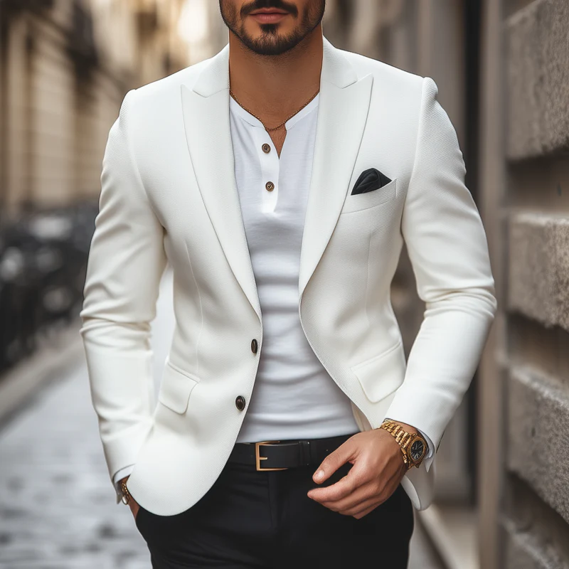 Patricio | Men'S Casual Solid Color Horizontal Striped Textured Fabric Peaked Lapel Single-Breasted Slim-Fit Blazer - Image 2