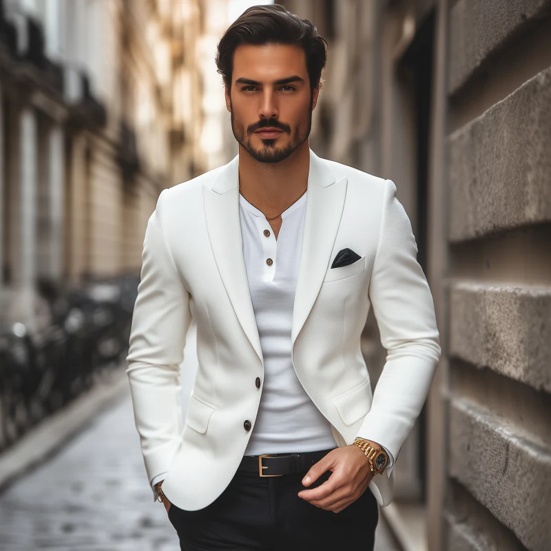 Patricio | Men'S Casual Solid Color Horizontal Striped Textured Fabric Peaked Lapel Single-Breasted Slim-Fit Blazer - Image 3
