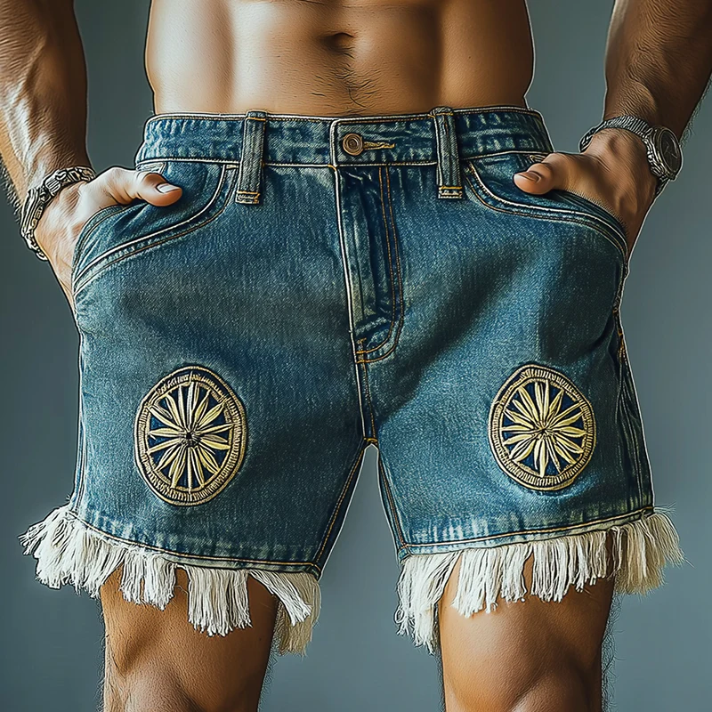Paul | Men'S Summer Fashion Embroidered Tassel Denim Shorts - Image 2