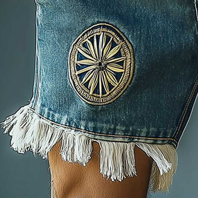 Paul | Men'S Summer Fashion Embroidered Tassel Denim Shorts - Image 3