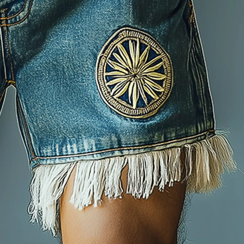Paul | Men'S Summer Fashion Embroidered Tassel Denim Shorts - Image 4