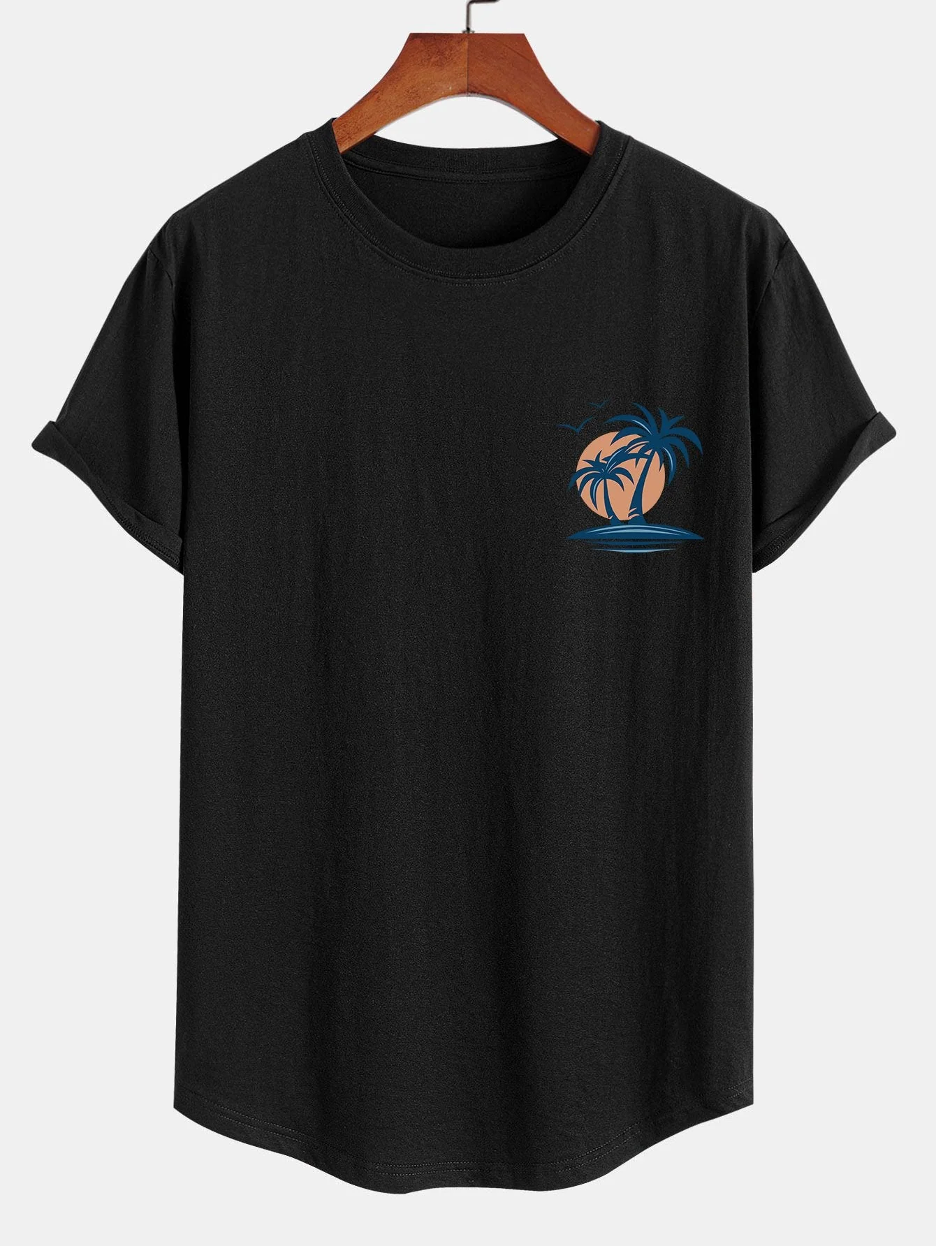 Pedro® | Palm Tree Seagull Print Cotton Arc Hem T-Shirt - Image 3