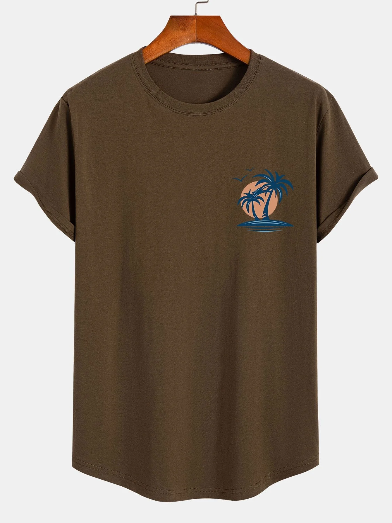 Pedro® | Palm Tree Seagull Print Cotton Arc Hem T-Shirt - Image 4