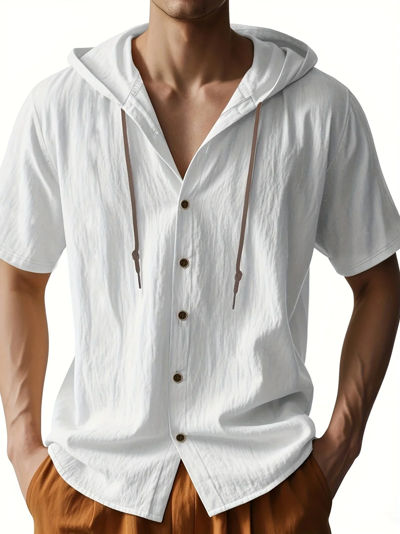 Penn | Lightweight linen shirt with short sleeves and hood - Image 3