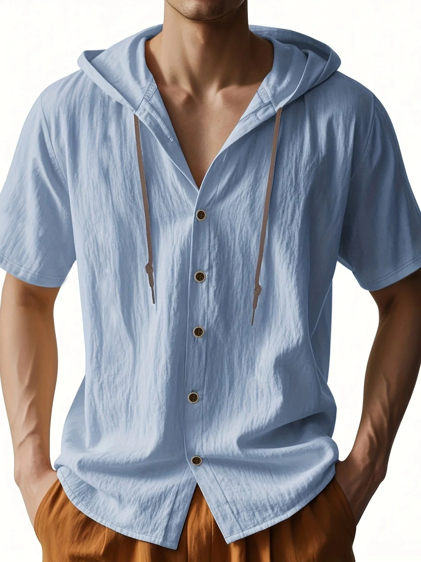 Penn | Lightweight linen shirt with short sleeves and hood - Image 4