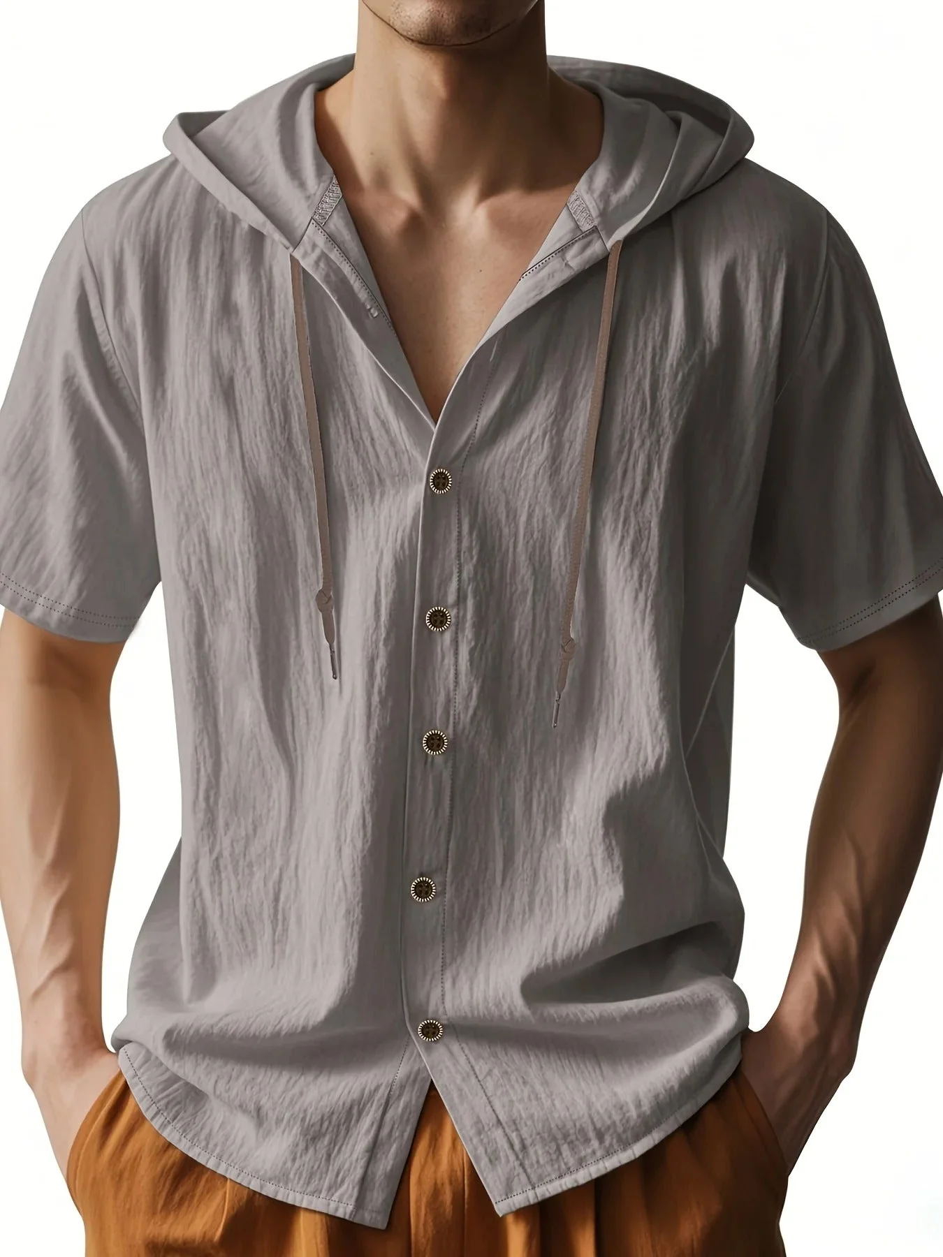Penn | Lightweight linen shirt with short sleeves and hood - Image 5