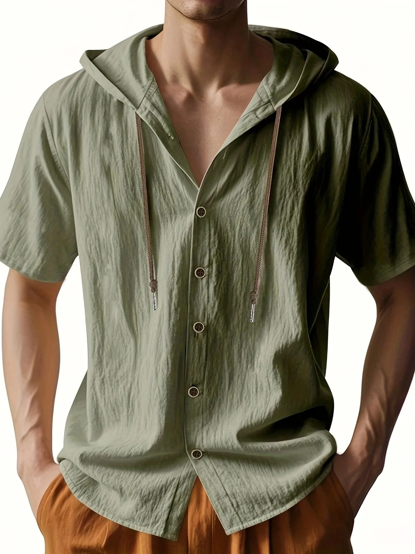 Penn | Lightweight linen shirt with short sleeves and hood - Image 6