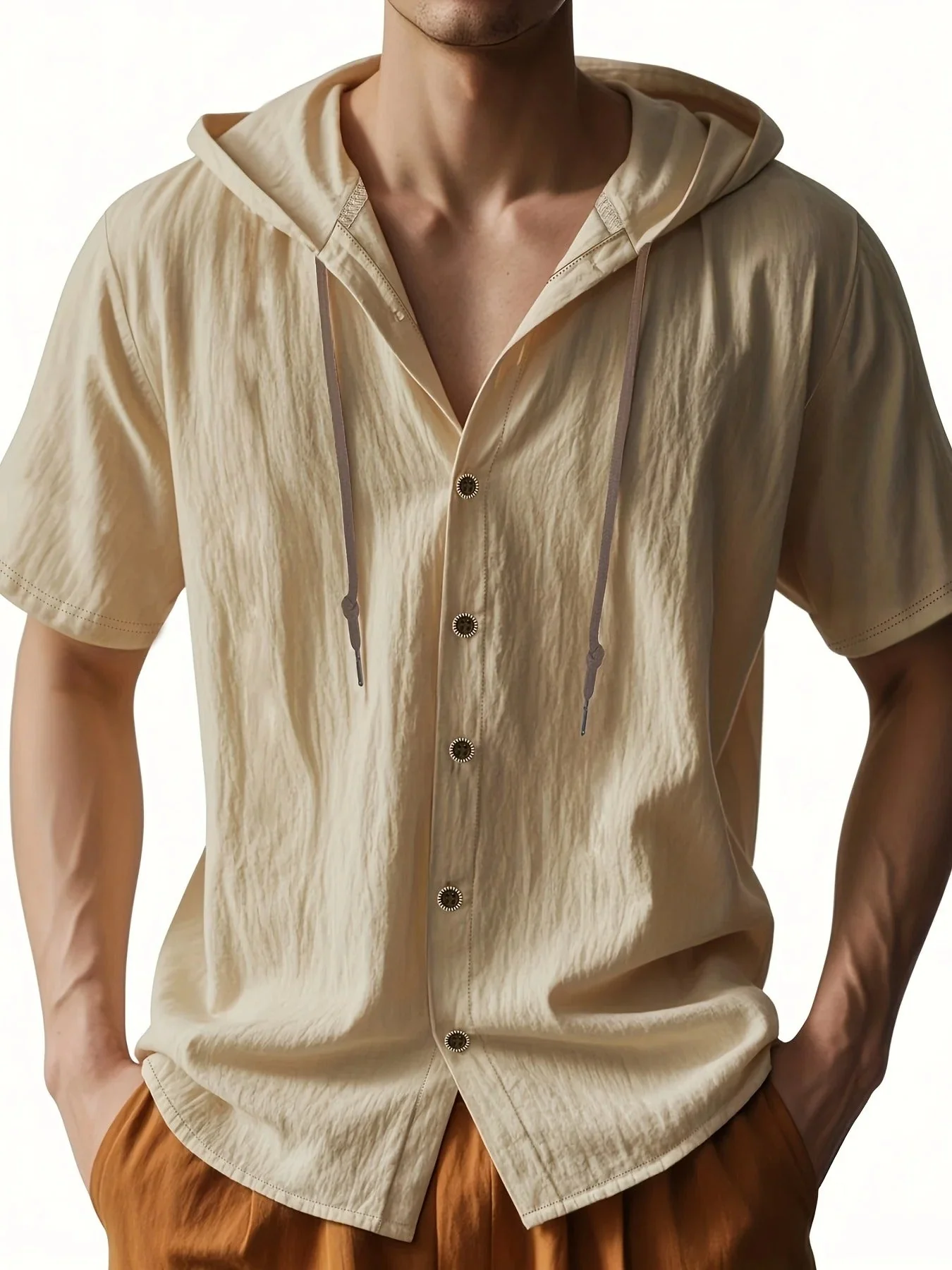 Penn | Lightweight linen shirt with short sleeves and hood - Image 7