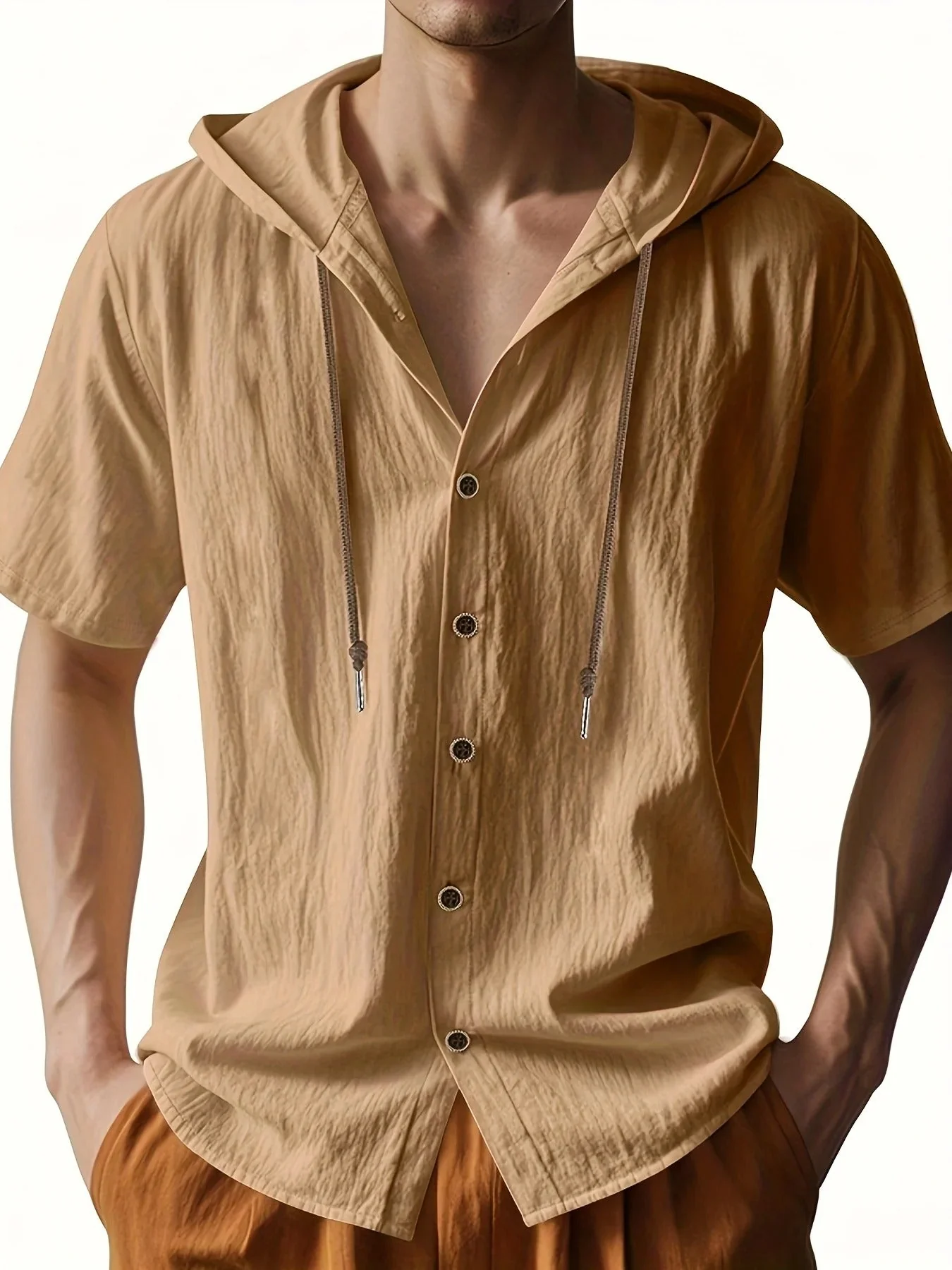 Penn | Lightweight linen shirt with short sleeves and hood - Image 8