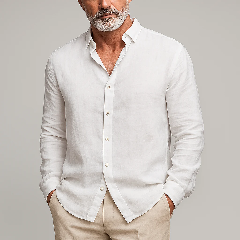 Perry | Men'S Summer Fashion Slub Linen Long Sleeve Shirt - Image 5