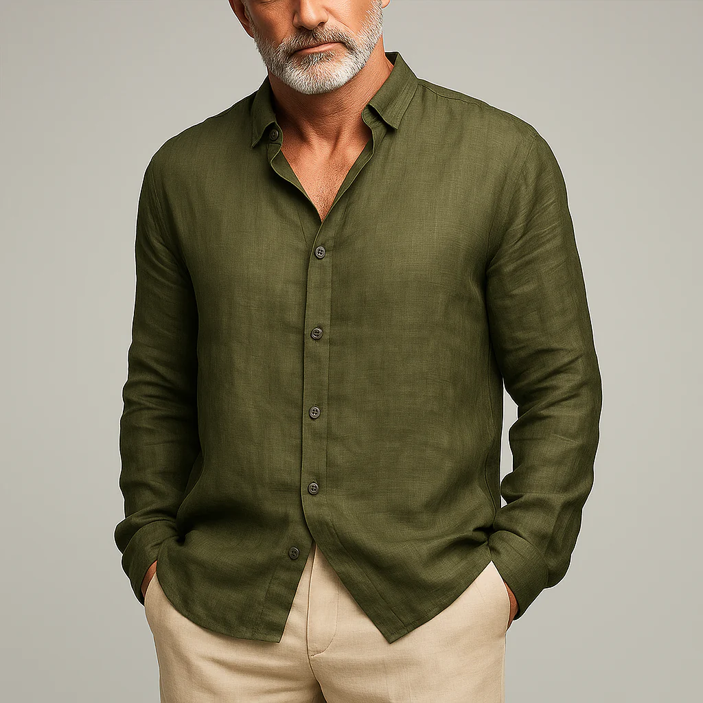 Perry | Men'S Summer Fashion Slub Linen Long Sleeve Shirt - Image 7