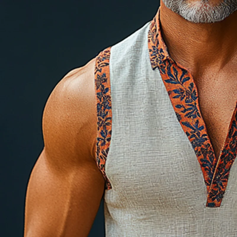 Peter | Men'S Summer Fashion Embroidered Linen Sleeveless Shirt - Image 3
