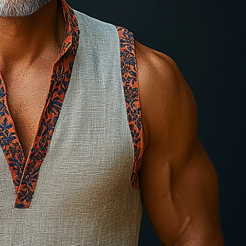 Peter | Men'S Summer Fashion Embroidered Linen Sleeveless Shirt - Image 4