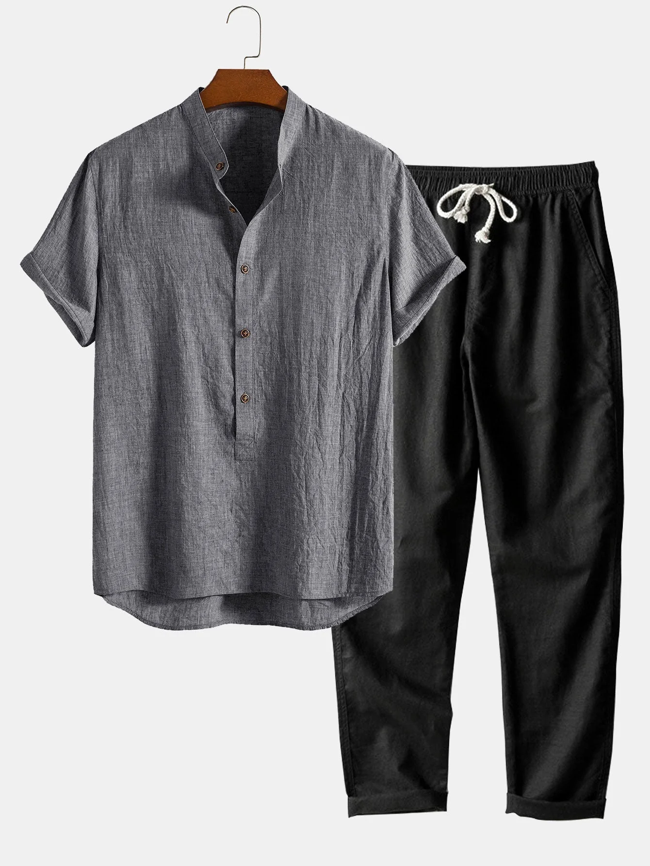 Petronio® | Short Sleeve Half Button Fly Henley Collar Shirt & Straight Leg Linen Pants - Image 3