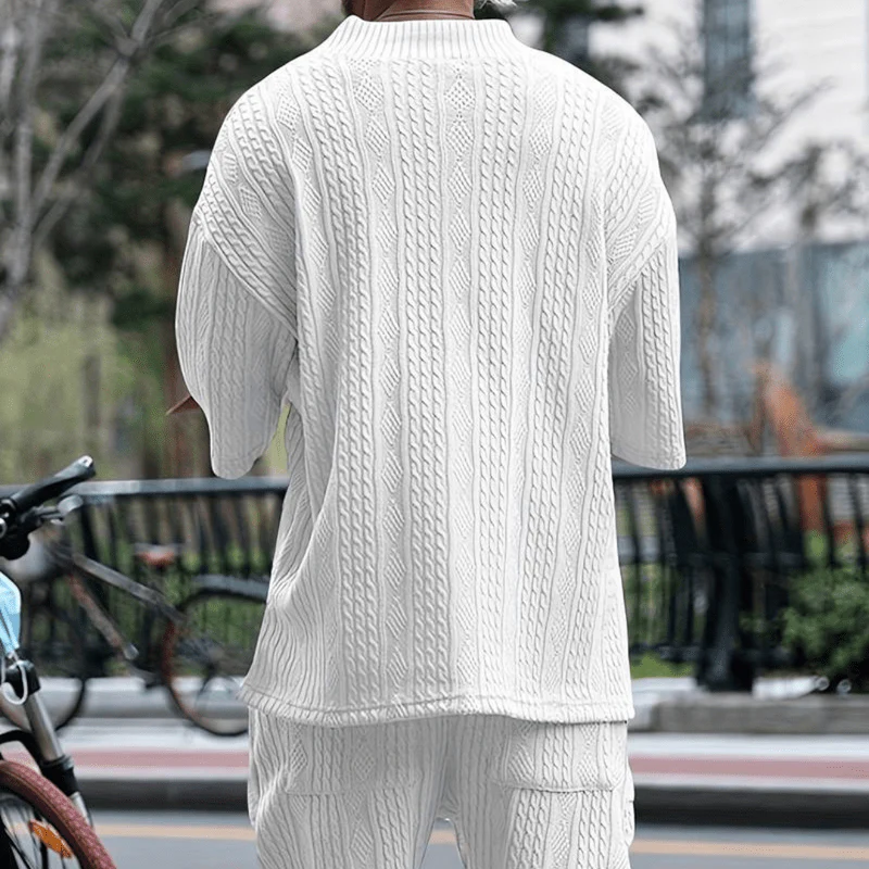 Philip | Men's Knitted Co-ord Set - Short Sleeve Top & Shorts - Men Summer essential V-Neck - Image 2