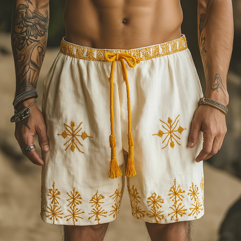 Phillip | Men'S Summer Fashion Cotton And Linen Embroidered Casual Shorts - Image 2
