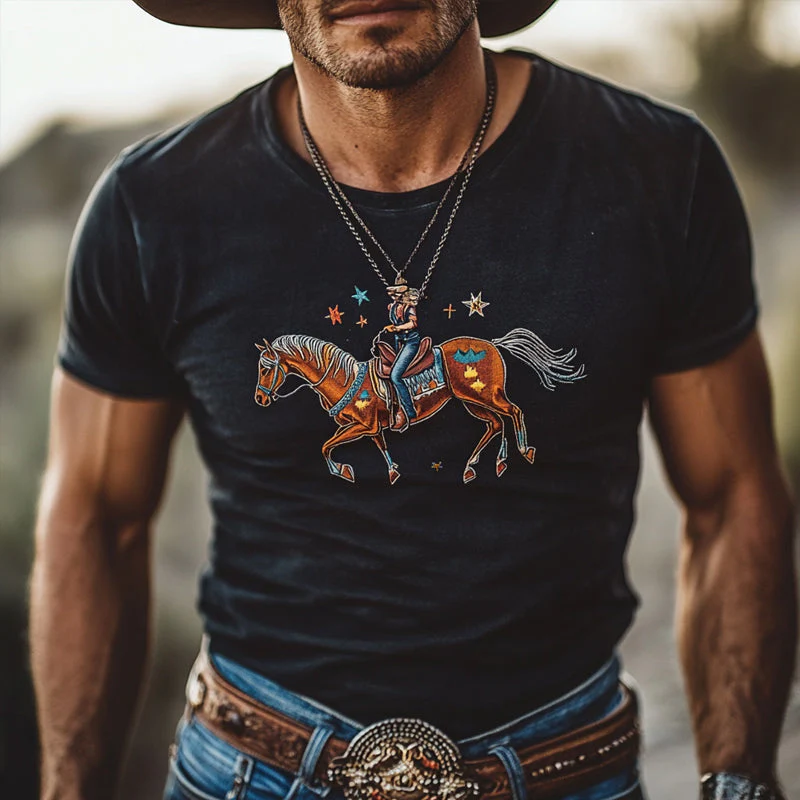 Phillip | Men'S Western Cowboy Style Printed Round Neck Short Sleeve T-Shirt - Image 2