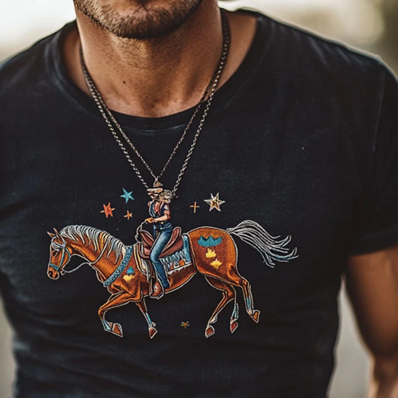 Phillip | Men'S Western Cowboy Style Printed Round Neck Short Sleeve T-Shirt - Image 3